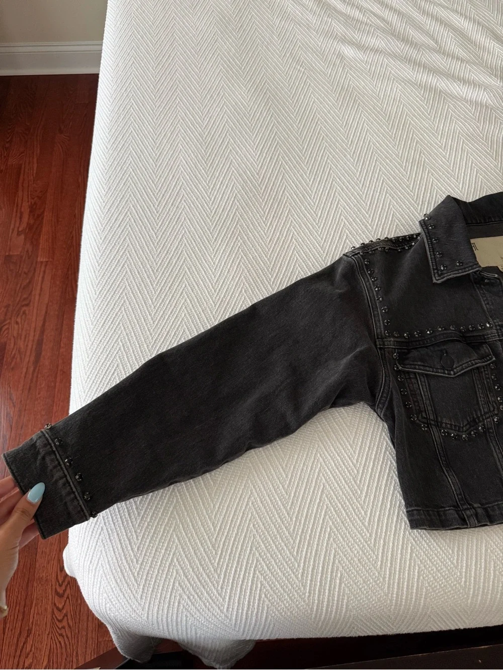 Pilcro by Anthropologie Black Studded Cropped Denim Jacket